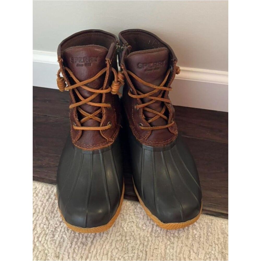 Sperry Saltwater Waterproof Duck Boots in Dark Brown Leather
